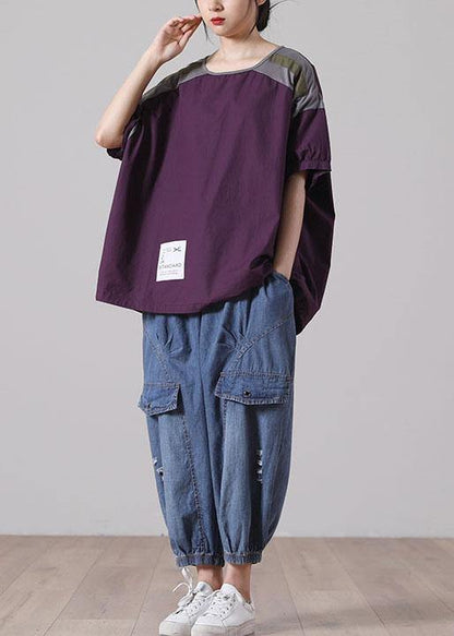 Plus Size Army Green Cotton Short Sleeve Summer Top - SooLinen