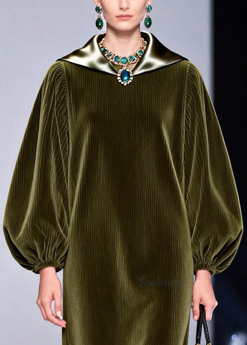 Plus Size Army Green Oversized Patchwork Corduroy Dress Fall