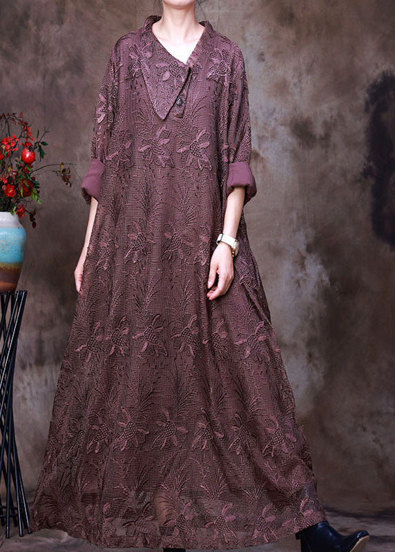 Plus Size Art Chocolate Asymmetrisches Spitzenkleid Frühling