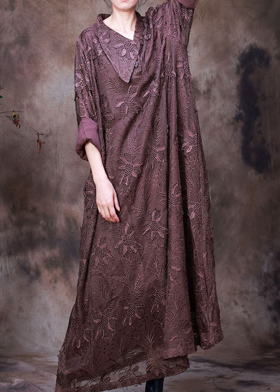 Plus Size Art Chocolate Asymmetrisches Spitzenkleid Frühling