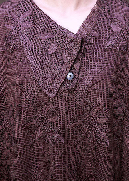 Plus Size Art Chocolate Asymmetrisches Spitzenkleid Frühling