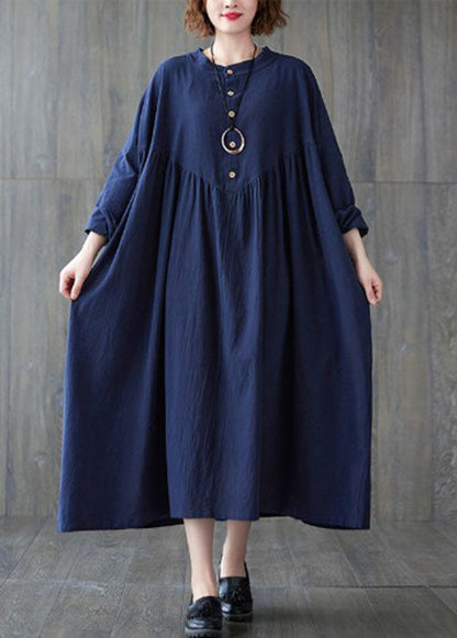 Plus Size Schönes blaues Baumwollkleid mit Knöpfen, Frühling