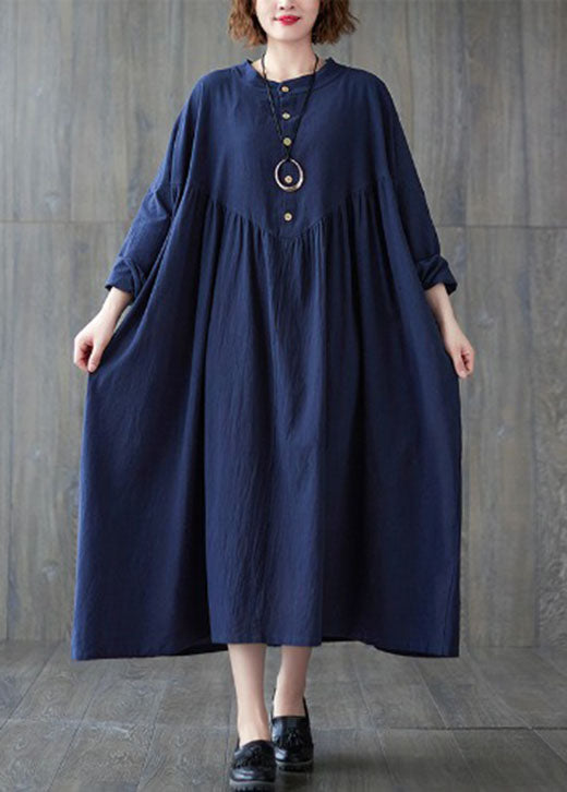 Plus Size Schönes blaues Baumwollkleid mit Knöpfen, Frühling