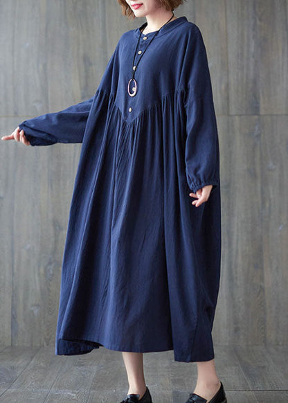 Plus Size Schönes blaues Baumwollkleid mit Knöpfen, Frühling