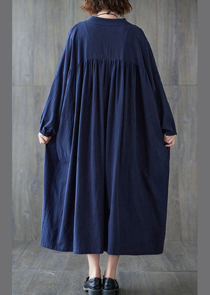 Plus Size Schönes blaues Baumwollkleid mit Knöpfen, Frühling