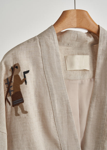 Abrigo de lino extragrande con bordado beige de talla grande para primavera