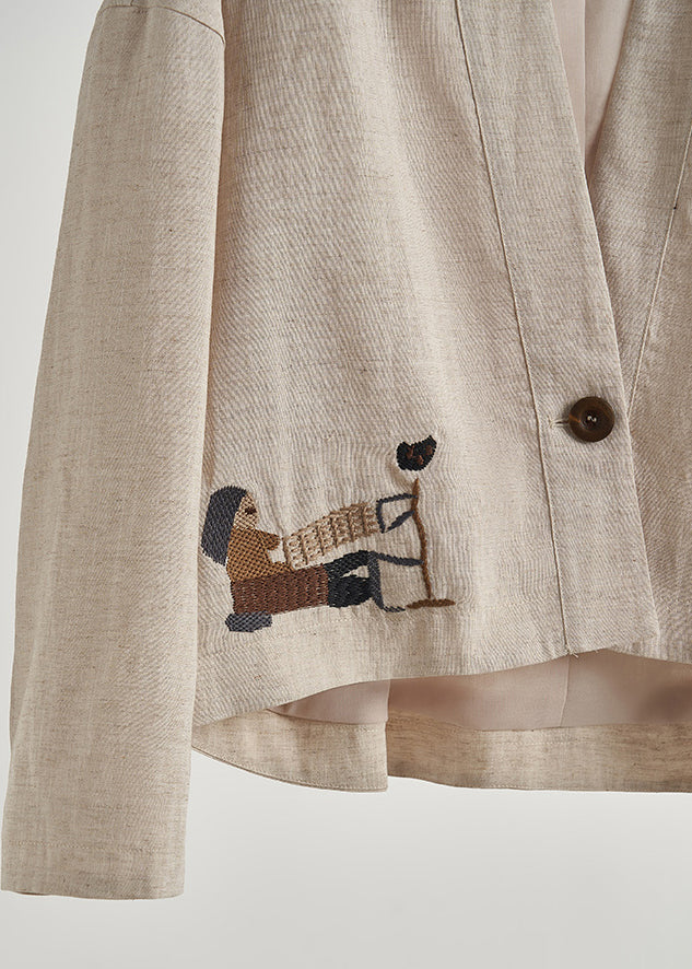 Abrigo de lino extragrande con bordado beige de talla grande para primavera