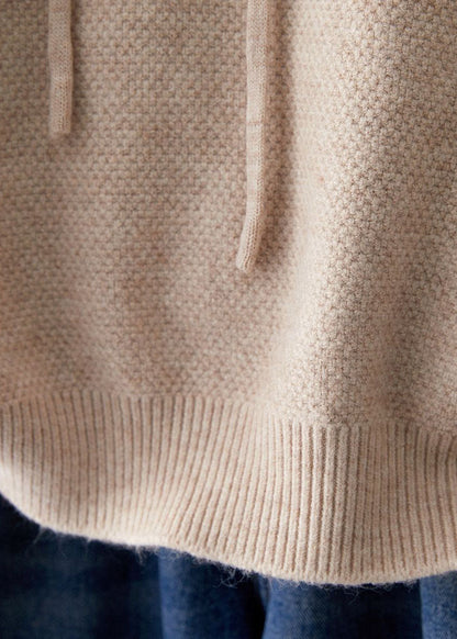 Plus Size Beige Kapuzen Kordelzug Strick Sweatshirts Top Frühling