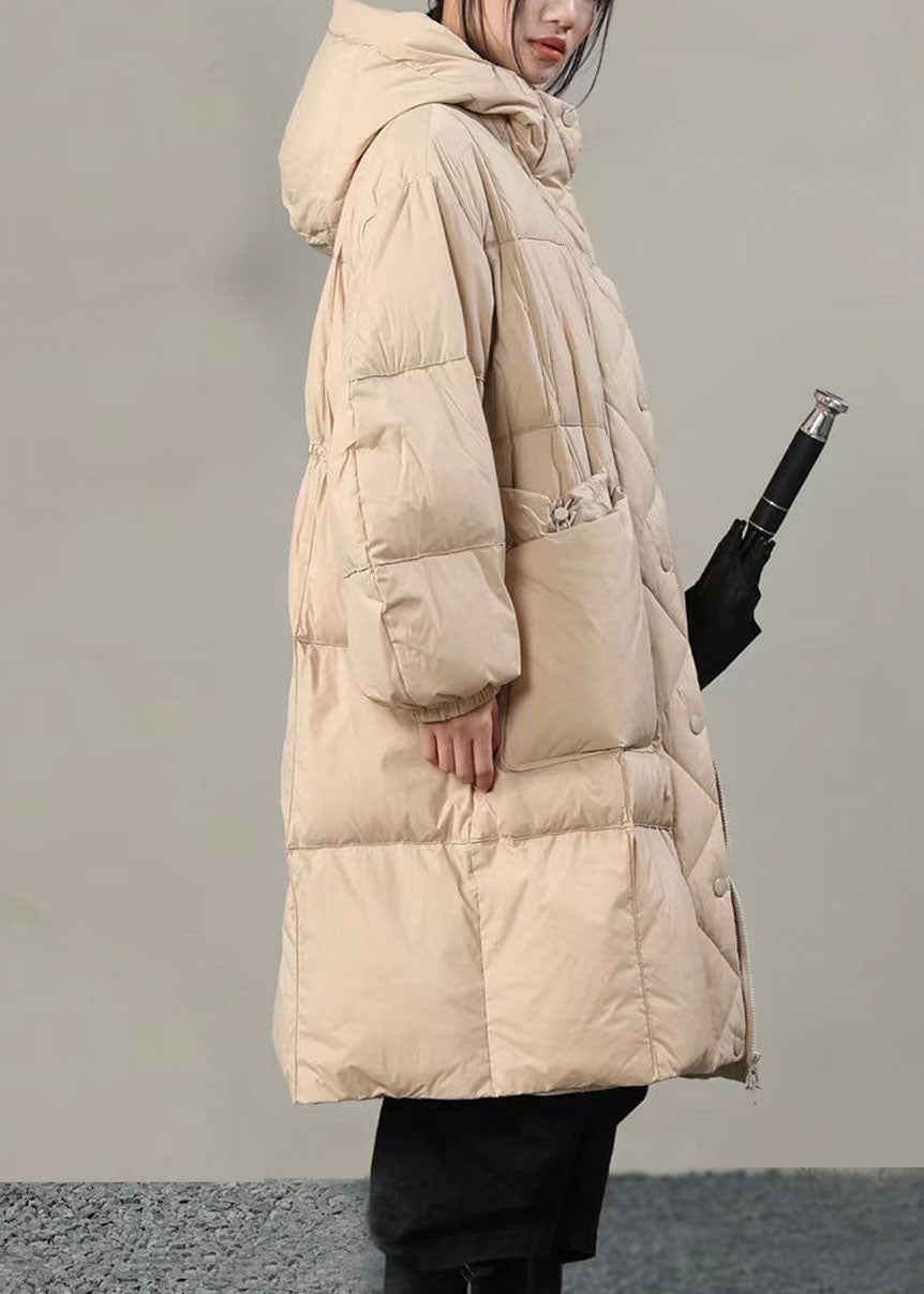 Beige Wintermäntel mit Kapuze und Taschen in Übergröße
