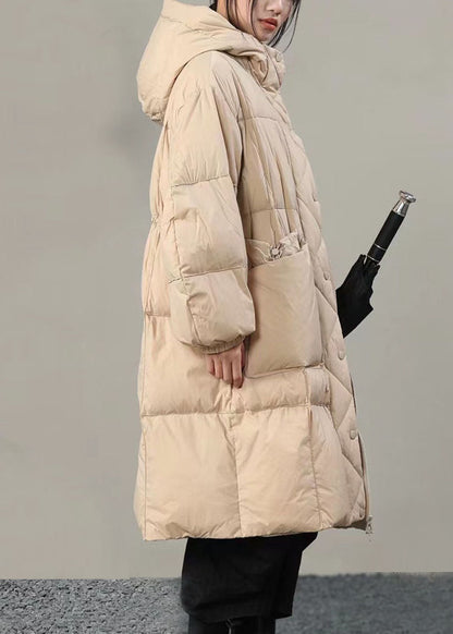 Beige Wintermäntel mit Kapuze und Taschen in Übergröße
