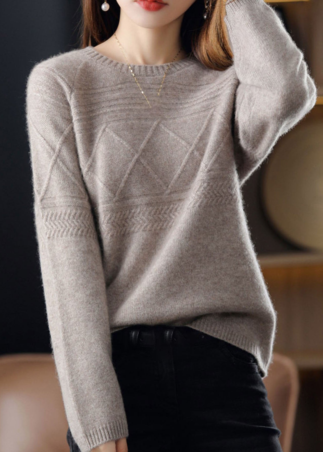 Plus Size Beige O-Ausschnitt Oversized Kaschmirpullover Winter