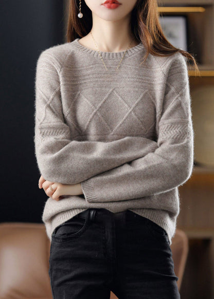 Plus Size Beige O-Ausschnitt Oversized Kaschmirpullover Winter