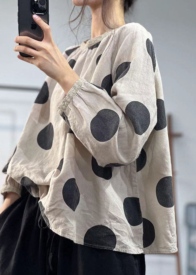 Plus Size Beige Oversized Dot Print Leinenhemden Herbst
