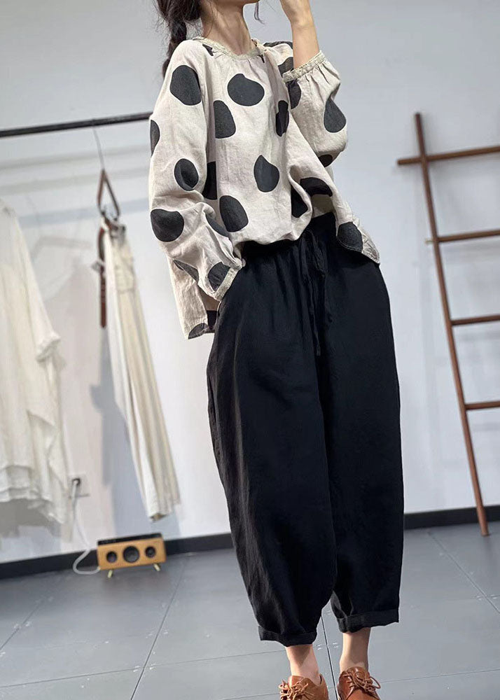 Plus Size Beige Oversized Dot Print Leinenhemden Herbst