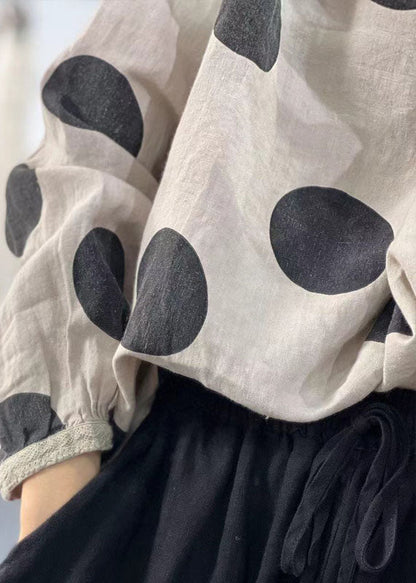 Plus Size Beige Oversized Dot Print Leinenhemden Herbst
