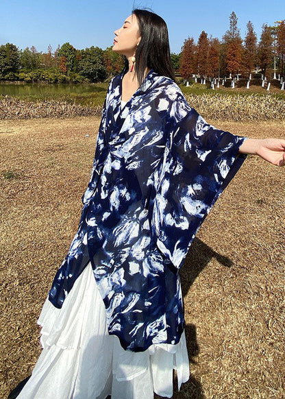 Plus Size Schwarzer Cinched Print Baumwollcardigan Frühling