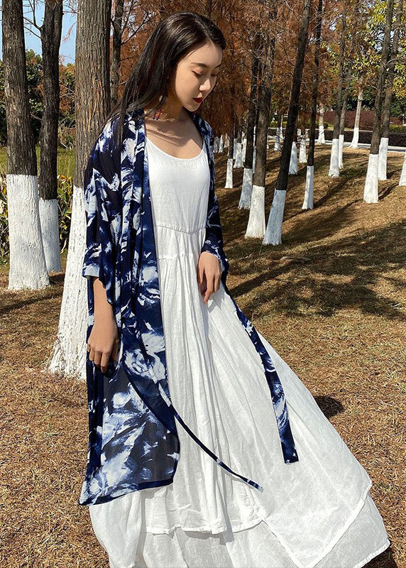 Plus Size Schwarzer Cinched Print Baumwollcardigan Frühling