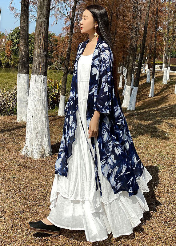 Plus Size Schwarzer Cinched Print Baumwollcardigan Frühling