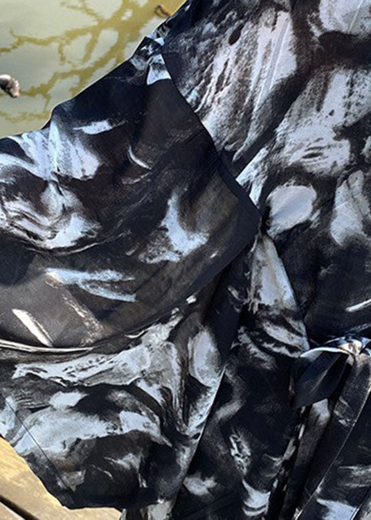 Plus Size Schwarzer Cinched Print Baumwollcardigan Frühling