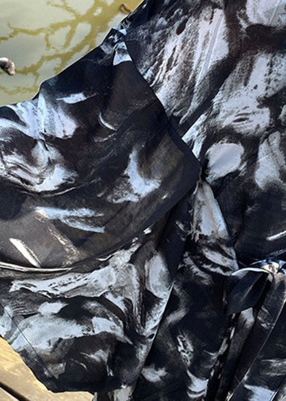 Plus Size Schwarzer Cinched Print Baumwollcardigan Frühling