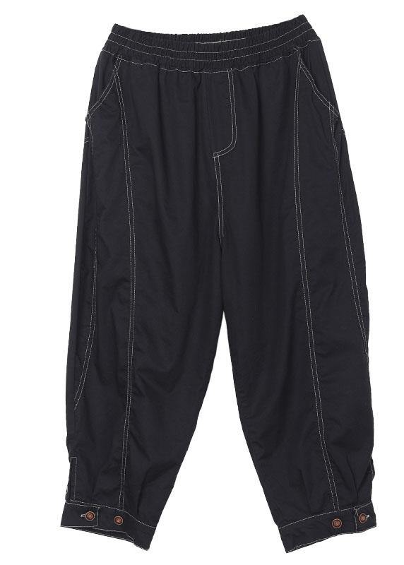 Plus Size Black Elastic Waist Pockets Harem Pants - SooLinen