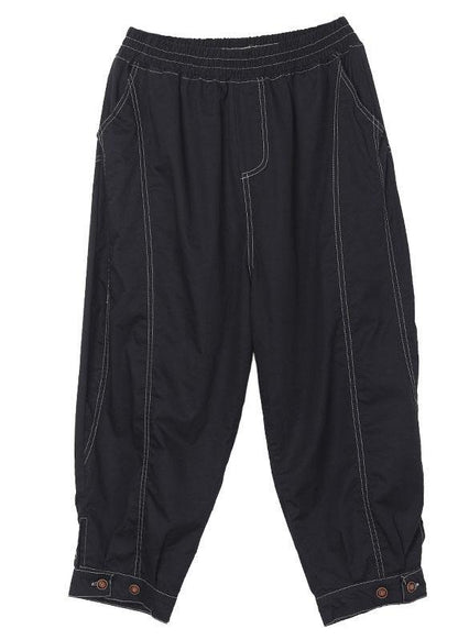 Plus Size Black Elastic Waist Pockets Harem Pants - SooLinen