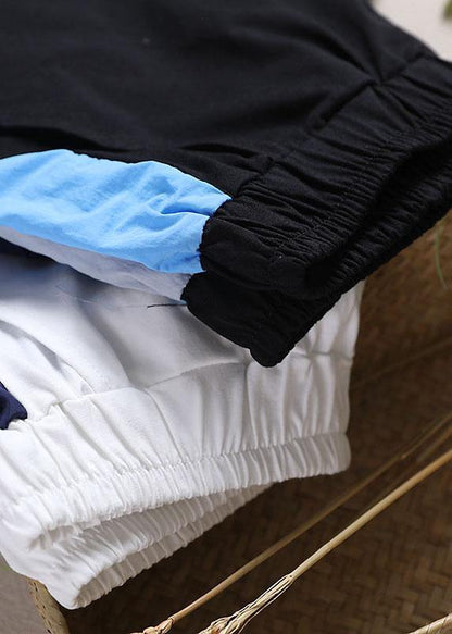 Plus Size Black Elastic Waist Pockets Sports Cotton  Pants - SooLinen