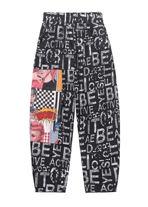 Plus Size Black Graphic High Waist Wide Leg Pants - SooLinen