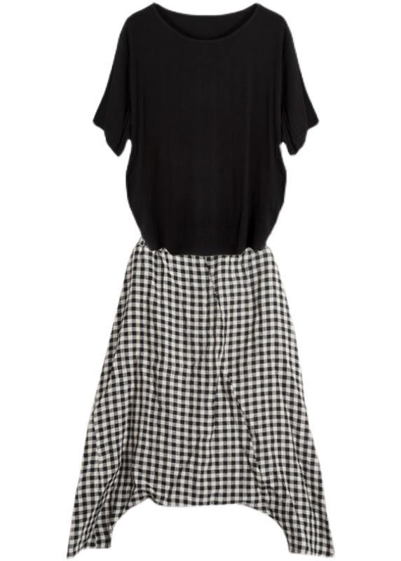 Plus Size Black Grey Plaid Harem Summer Pants - SooLinen