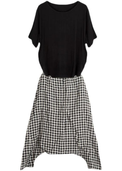 Plus Size Black Grey Plaid Harem Summer Pants - SooLinen