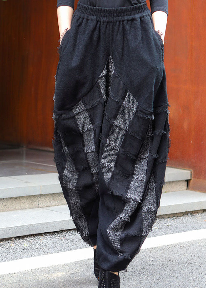 Plus Size Schwarz Grau Taschen Patchwork Lässige Winterhose