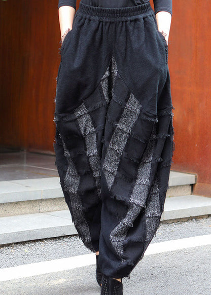 Plus Size Schwarz Grau Taschen Patchwork Lässige Winterhose