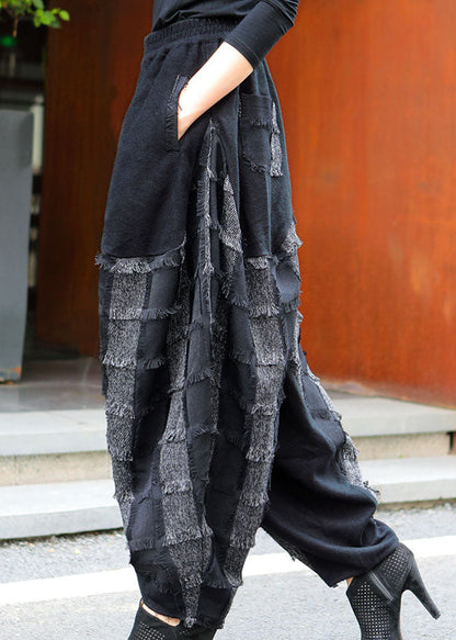Plus Size Schwarz Grau Taschen Patchwork Lässige Winterhose