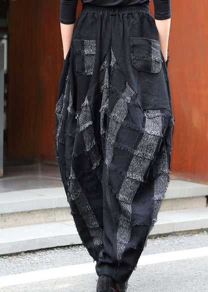 Plus Size Schwarz Grau Taschen Patchwork Lässige Winterhose