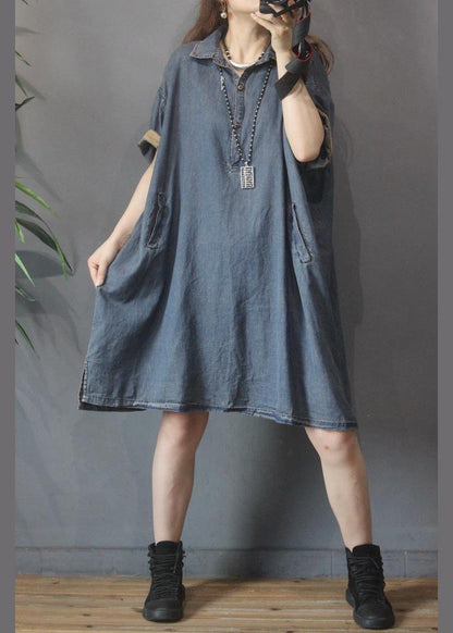 Plus Size Black Grey Turn-down Collar  Button Summer Maxi Dresses - SooLinen