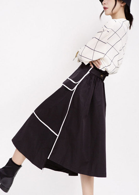 Schwarzer Herbstrock mit hoher Taille und Patchwork-Design in Übergröße