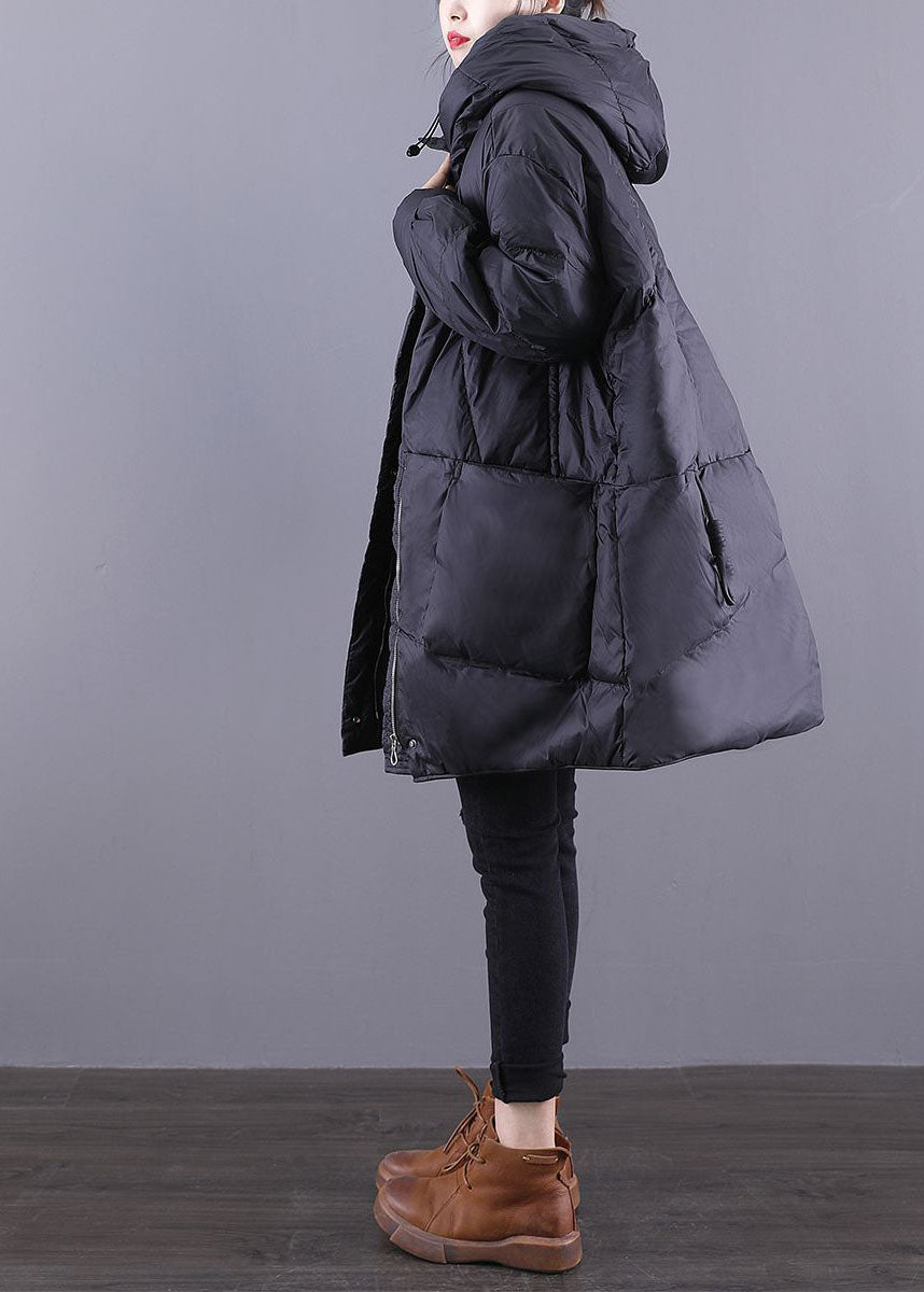 Plus Größe Schwarz Mit Kapuze Kordelzug Dicke Ente Unten Daunenmäntel