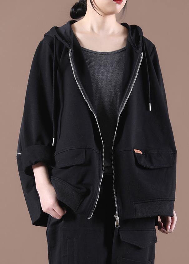 Plus Size Black Hooded Short Coat - SooLinen