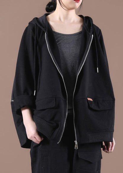 Plus Size Black Hooded Short Coat - SooLinen