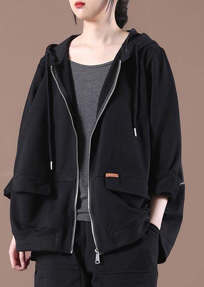 Plus Size Black Hooded Short Coat - SooLinen