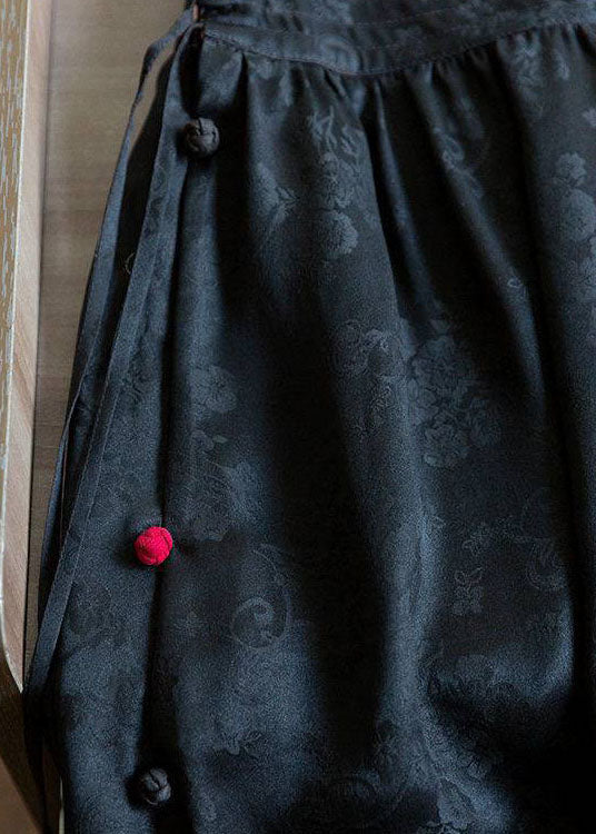 Plus Size Schwarzer Jacquard Seidenrock mit Raffung für den Winter