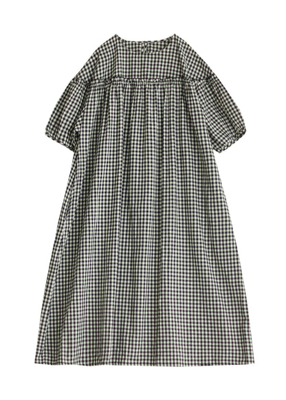 Plus Size Schwarz O Neck Plaid Rüschen Patchwork Baumwolle Kleid Sommer