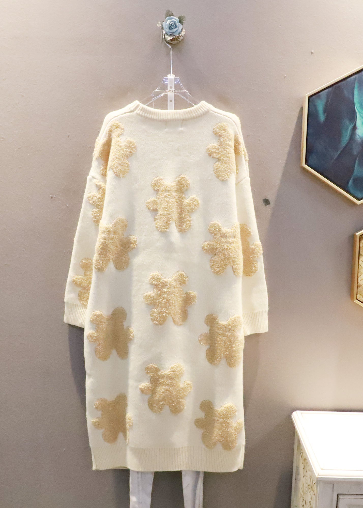 Plus Size Schwarz Oversized Bow Bear Jacquard Strick Langer Pullover Winter