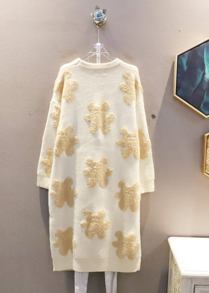 Plus Size Schwarz Oversized Bow Bear Jacquard Strick Langer Pullover Winter