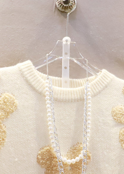 Plus Size Schwarz Oversized Bow Bear Jacquard Strick Langer Pullover Winter