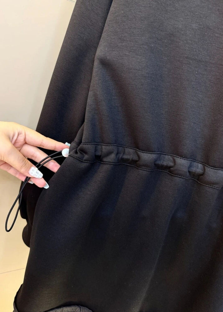 Sudadera de algodón con parches extragrandes y negra de talla grande para primavera