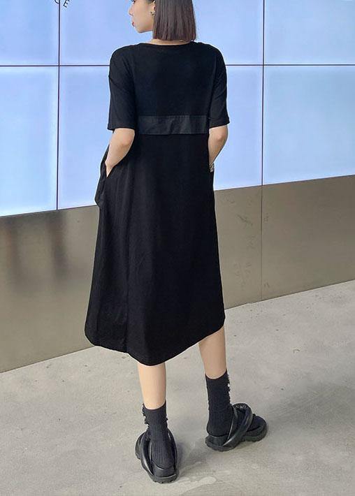 Plus Size Black Patchwork Button Pockets Summer Vacation Dresses - SooLinen