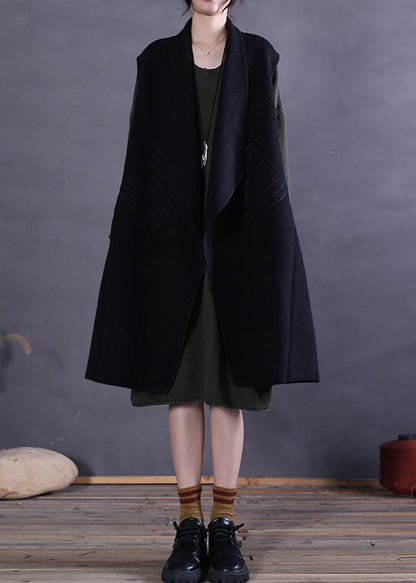 Plus Size Schwarze Peter Pan Kragen Patchwork Wolltanks Ärmellos