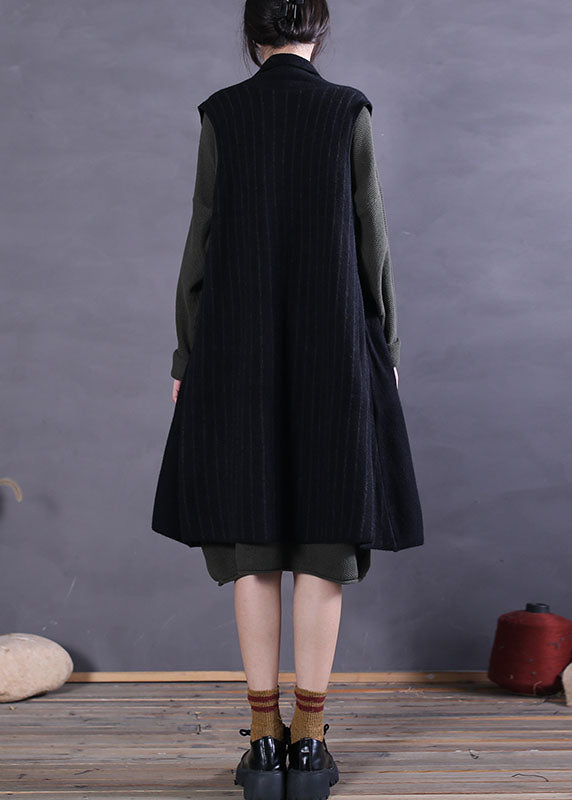 Plus Size Schwarze Peter Pan Kragen Patchwork Wolltanks Ärmellos