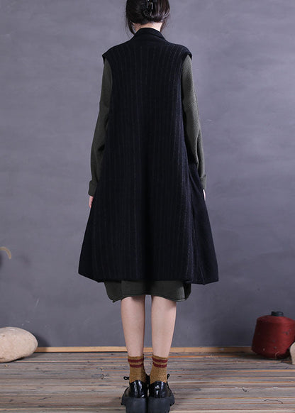 Plus Size Schwarze Peter Pan Kragen Patchwork Wolltanks Ärmellos